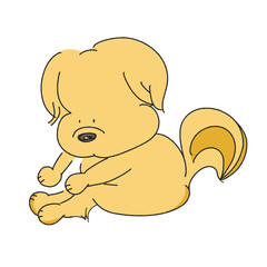 座って屈伸する犬