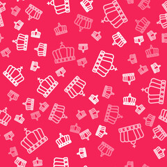 White line King crown icon isolated seamless pattern on red background. Vector