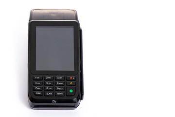 payment terminal for accepting money from plastic cards on a white background