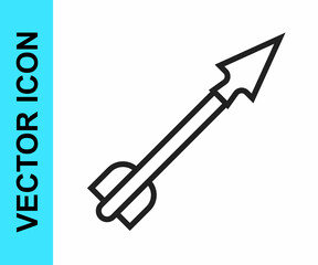 Black line Medieval arrow icon isolated on white background. Medieval weapon. Vector