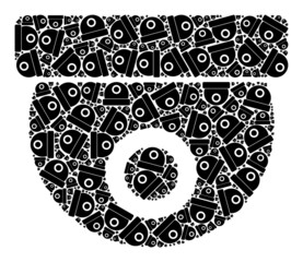 Vector CCTV camera icon mosaic. CCTV camera composition is designed from scattered recursive CCTV camera parts. Recursive mosaic of CCTV camera icon.
