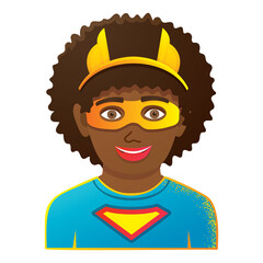 Kid Wearing Colorful Costume of Superhero. Girl or Boy with Yellow Mask.