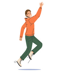 Fototapeta na wymiar Happy Man in Casual Clothes Jumping Isolated.