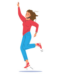 Happy Woman in Casual Clothes Jumping Isolated.