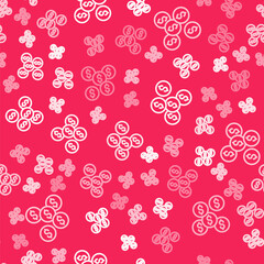 White line Dollar symbol icon isolated seamless pattern on red background. Cash and money, wealth, payment symbol. Casino gambling. Vector