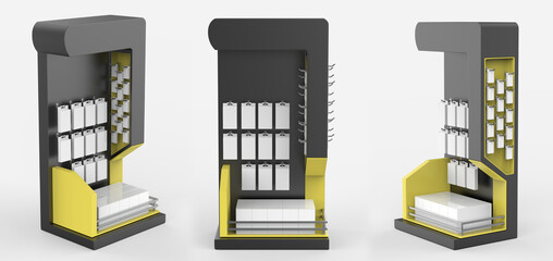 Display stand, retail display stand for product , display stands isolated on white background. 3d illustration