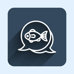 White line Fish icon isolated with long shadow background. Blue square button. Vector