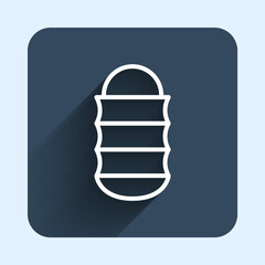 White line Fishing net icon isolated with long shadow background. Fishing tackle. Blue square button. Vector