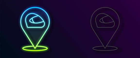 Glowing neon line Racing helmet icon isolated on black background. Extreme sport. Sport equipment. Vector