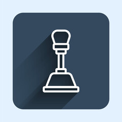 White line Gear shifter icon isolated with long shadow background. Manual transmission icon. Blue square button. Vector
