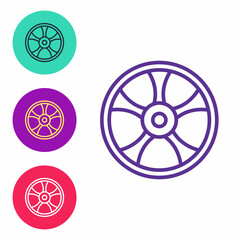 Set line Alloy wheel for car icon isolated on white background. Set icons colorful. Vector