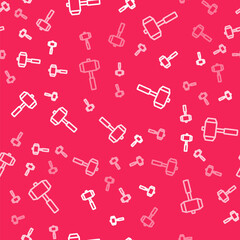 White line Sledgehammer icon isolated seamless pattern on red background. Vector