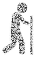 Vector walking guy icon mosaic. Walking guy mosaic is composed of randomized self walking guy elements. Fractal composition of walking guy icon.