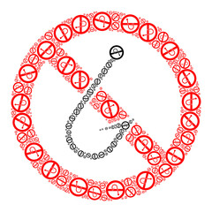 Vector forbidden fishing hook icon mosaic. Forbidden fishing hook mosaic is composed of repeating self forbidden fishing hook items. Recursive mosaic from forbidden fishing hook icon.