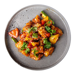 Isolated asian cooked zander fish in sweet and sour sauce
