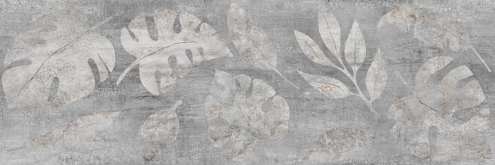 seamless leaves pattern with cement texture background, wall tile dekor surface - 476700398