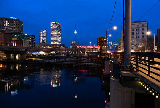 The Milwaukee, Wisconsin Skyline On A Cold Winter Night