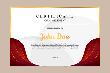 Certificate template design with simple and premium golden and red in modern geometric shape style