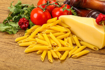 Raw penne rigate for cooking