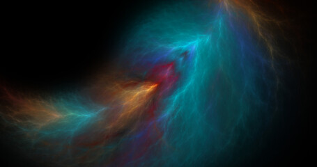 Abstract colorful lightning on a dark background. Glowing fractal shapes. Fantasy light background. Digital fractal art. 3d rendering.