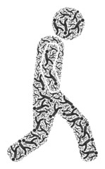 Vector walking man icon mosaic. Walking man composition is formed from random recursive walking man parts. Recursive composition from walking man icon.