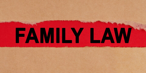Among the torn sheets of paper on a red background, the inscription - FAMILY LAW