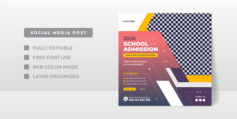 Obraz premium School admission social media post template, kids banner, school admission web banner template