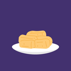 illustration of a plate of fried tofu. soy foods. flat cartoon style. vector design