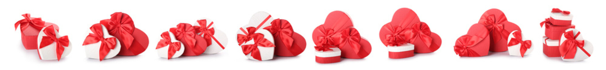 Set of gift boxes for Valentine's Day on white background