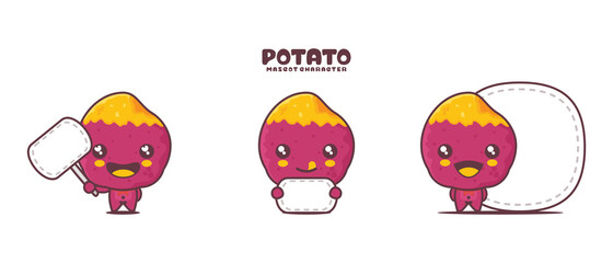 vector sweet potato cartoon mascot, with blank board banner