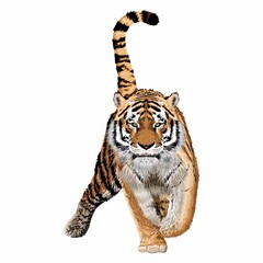 Vector sketch of walks bengal tiger.Textile leo pattern.Animal print.Wildlife. - Vector
