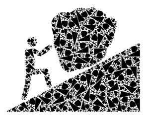 Vector man rolling stone up icon collage. Man rolling stone up composition is designed of randomized self man rolling stone up items. Recursion composition of man rolling stone up icon.