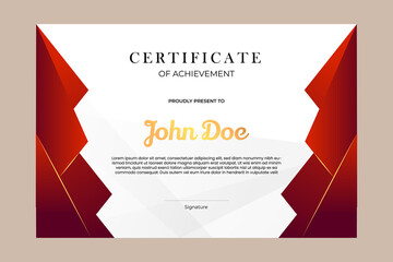 Certificate template design with simple and premium golden and red in modern geometric shape style