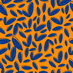 Cercles muraux Orange motif léopard sans couture, motif sans couture de feuilles bleues