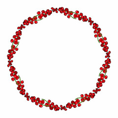 Round frame with sweet red currant on white background. Vector image.