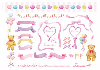 手書きのリボンとテディベア