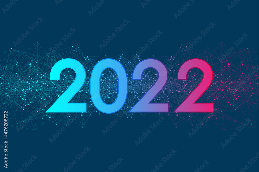 Leinwandbilder Modern futuristic technology template illustration for Merry Christmas and Happy New Year 2022 with connected lines and dots. Plexus geometric effect. Global network connection.