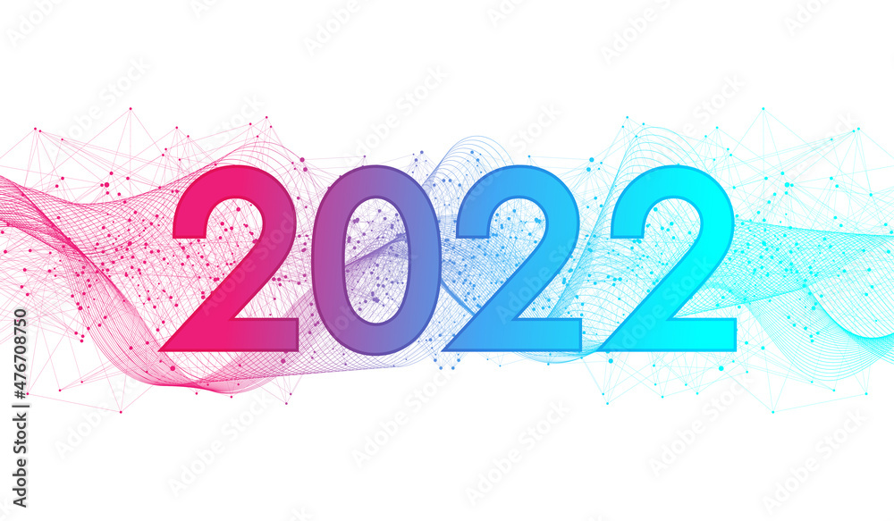Poster Modern futuristic technology template illustration for Merry Christmas and Happy New Year 2022 with connected lines and dots. Plexus geometric effect. Global network connection.