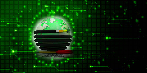 3d rendering Fiber optical cable detail connected globe with screwdriver