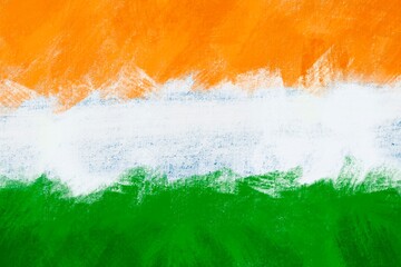 Abstract wall surface painted with Indian flag colours with rough brush strokes