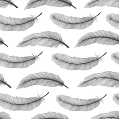 Printed roller blinds Black and white Seamless pattern Tribal Feathers decoration. Ethnic boho style hand drawing.