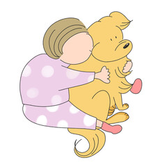 飼い主に抱きしめられる犬