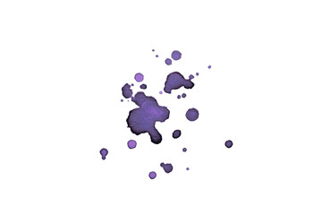 Trendy Color of the year 2022 Very Peri. Watercolor abstract lilac blot isolate. Drops of blood on the paper. Lilac spots on a white background.