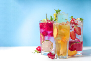 Set of various cold summer cocktails