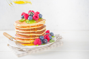 Pancakes stack with fresh berries