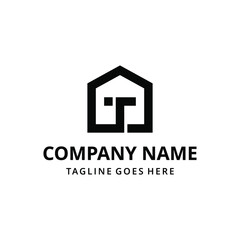 Abstract illustration of modern creative initials T with house design shape. geometric logo design template