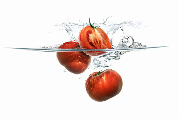 Tomato and half tomato cross section in water
