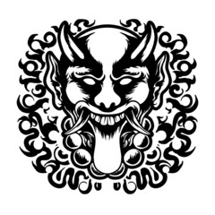 Japanese hannya Mask head Vector illustration t shirt design