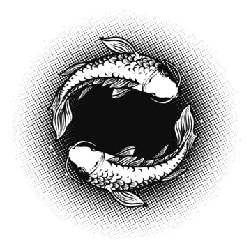 Koi Fish water yin yang fire Vector illustration t shirt design