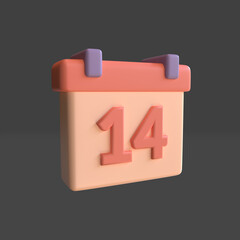 3d render February 14 Valentines day Calendar icon with pastel color